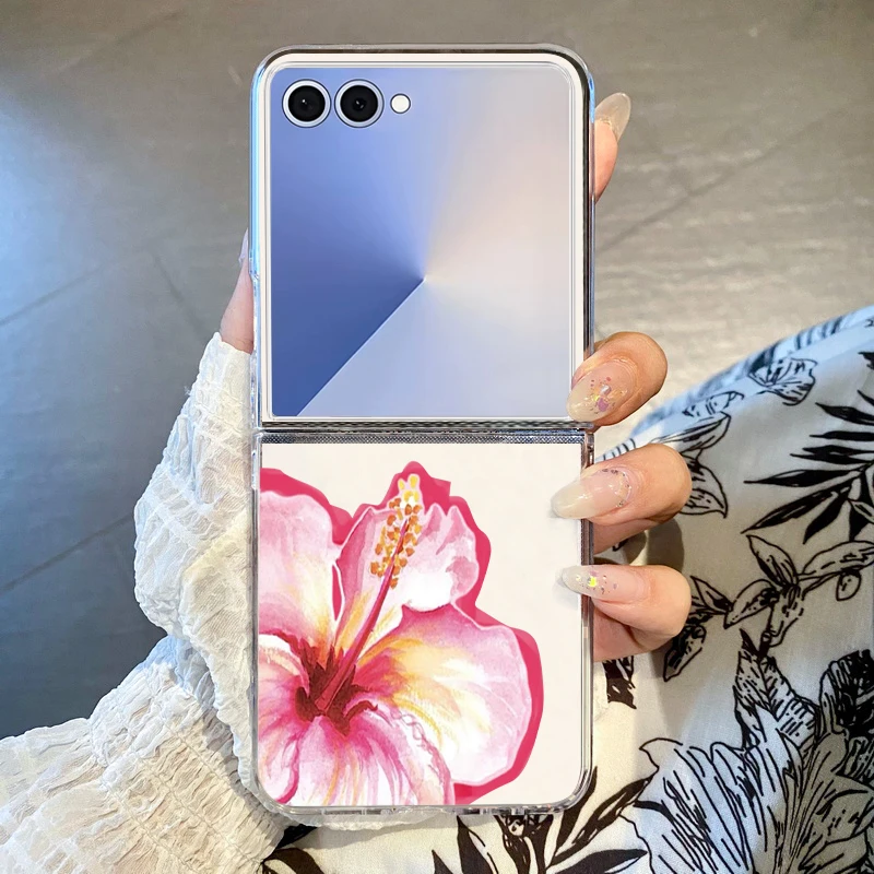 Blumenmuster Handyhülle für Samsung Galaxy Z Flip 7 FE 6 5 4 3 5G Harte PC Klare Faltbare Schutzhülle für Samsung Z Flip7 Flip6 Flip5