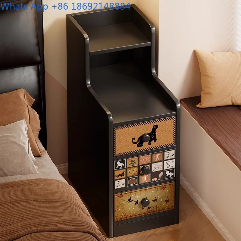 Nightstand Storage Cabinet for Bedroom Narrow Side Table Minimalist Style