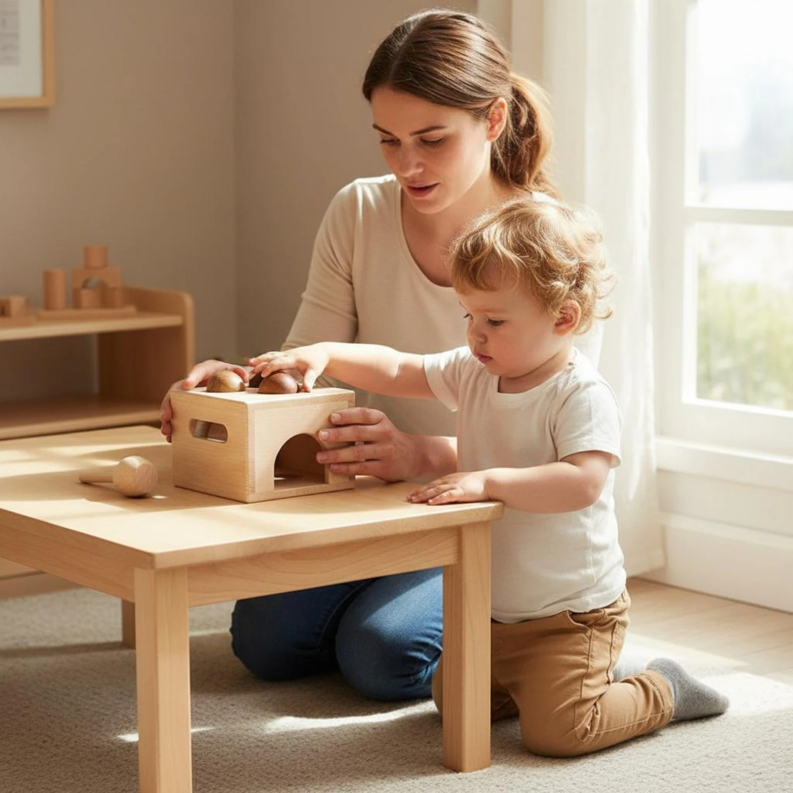 Wooden Ball Hammering Toy Polished Wooden Hammering Box Child Plaything Even Hand-Eye Coordination