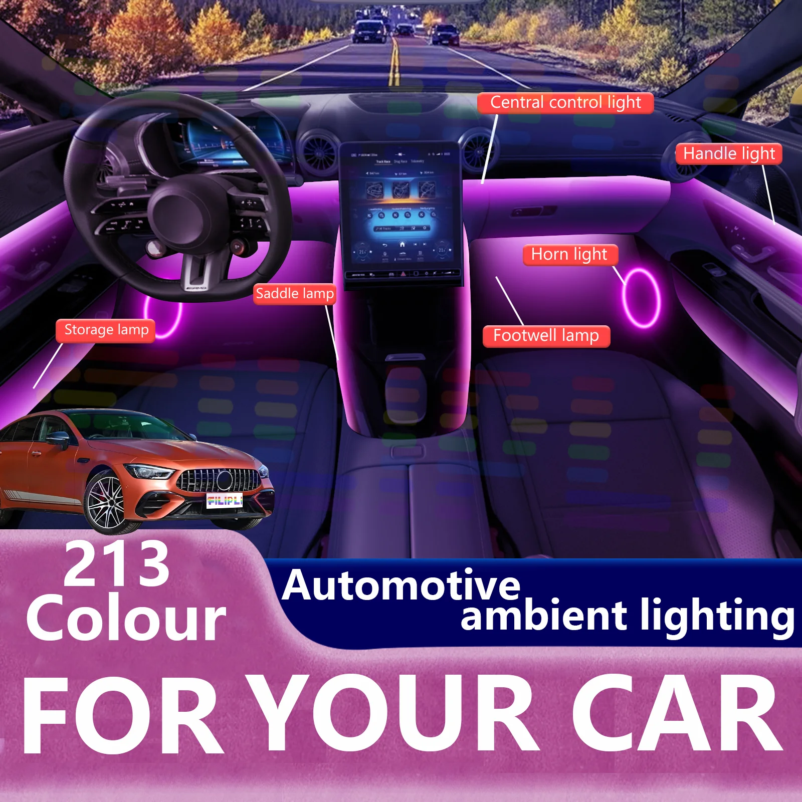 

6/18 in 1 Acrylic Car Ambient Light RGB 64 213 Color Symphony Acrylic APP Streamer Atmosphere Lamp Kit For your car