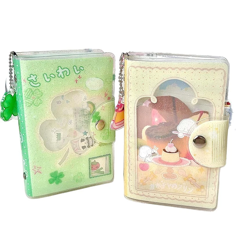 A7 Binder Four-Leaf Clover&Girl Glitter Pvc Removable Loose-Leaf Notebook Sticker Storage Book Pocket Notebook Portable