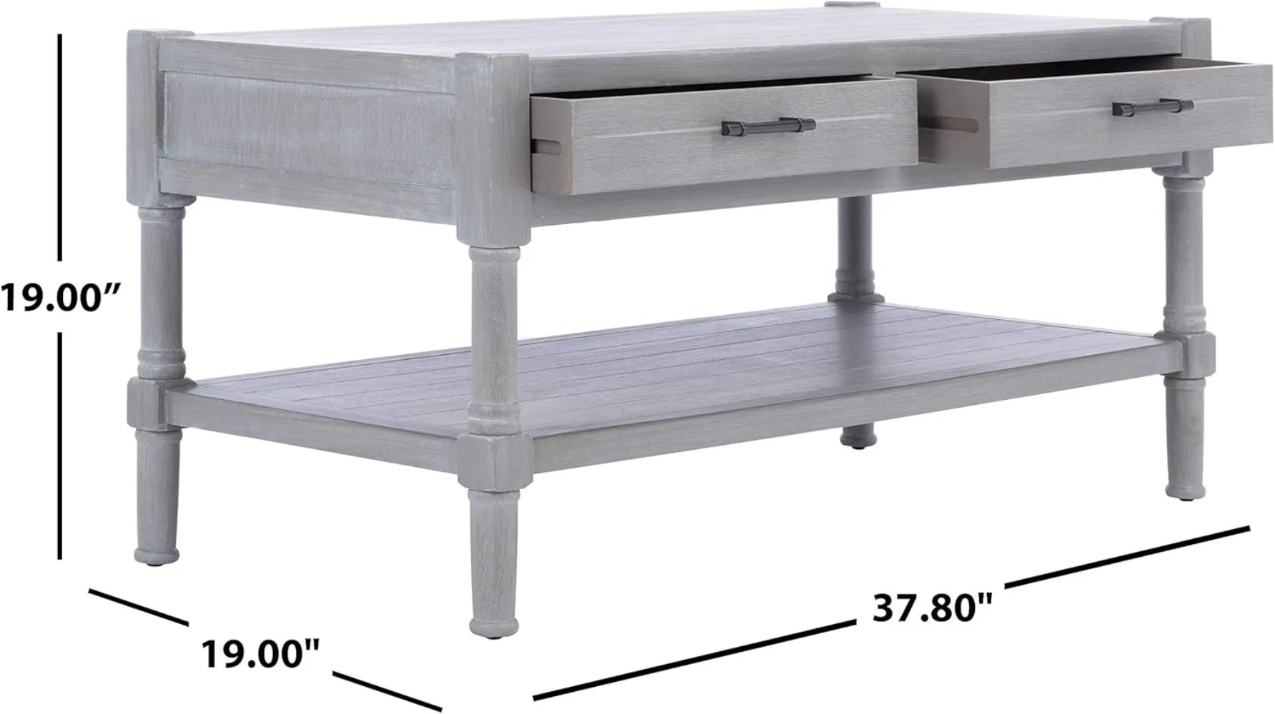 Safavieh Home Collection Filbert White Wash Grey 2-Drawer Bottom Shelf Coffee Table COF5703D, 0