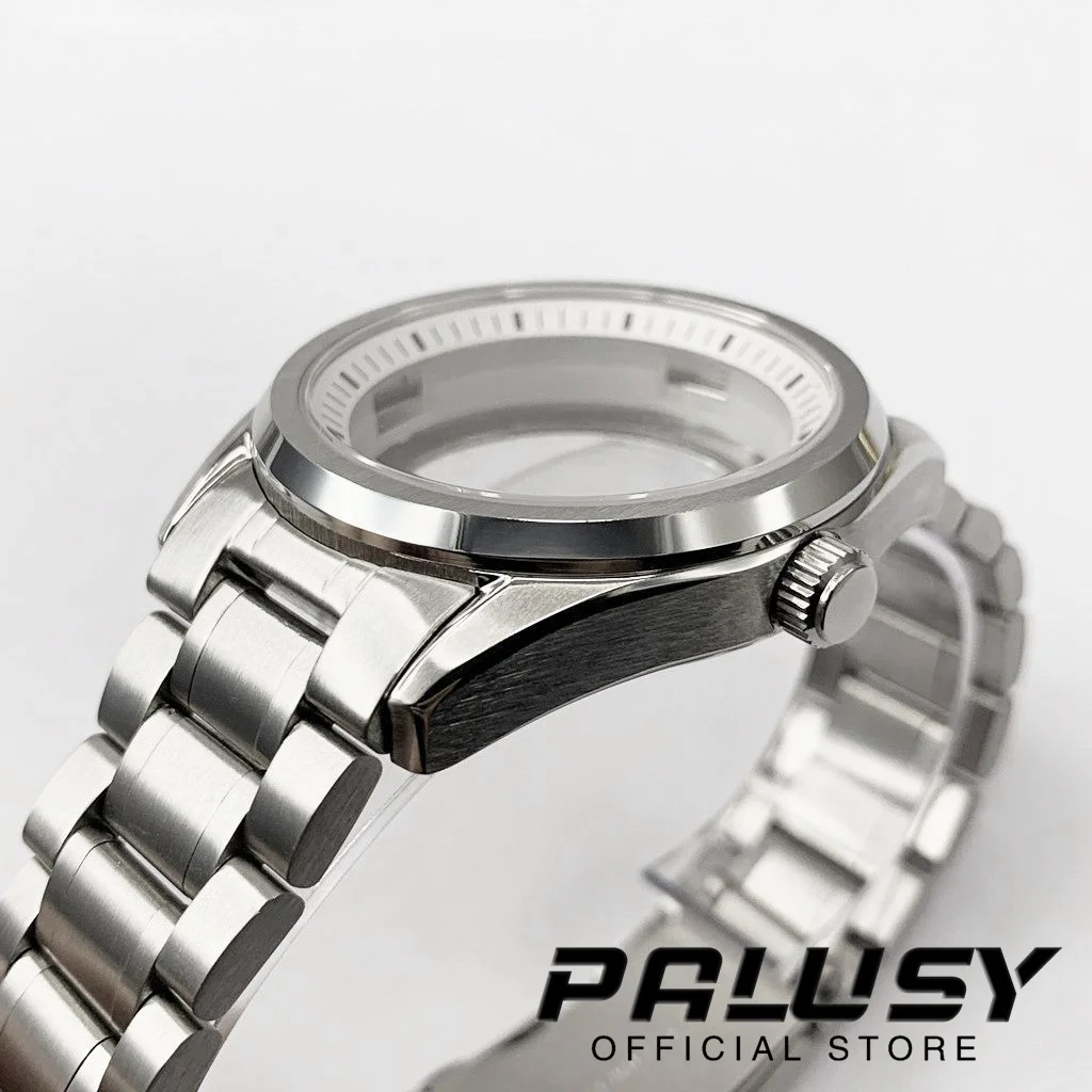 40mm White Chapter Ring  Silver Sapphire Glass Watch Case Stainless Steel Strap Fit NH35 NH36 4R35 4R36 NH34 NH38 NH39 Movement