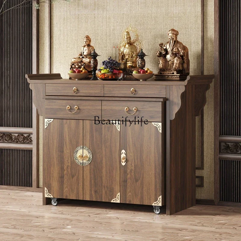 

yj7 Solid wood Buddhist cabinet for table household use God of Wealth Shentai cabinet New Chinese styleLX