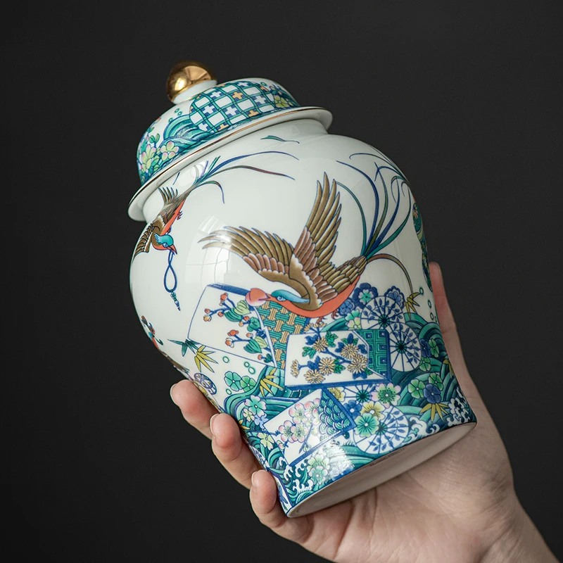 Creative Dancing Phoenix Ceramic Tea Jar Modern Art Colored Decorative General Pot Living Room Desktop Ornament Storage Jar Home