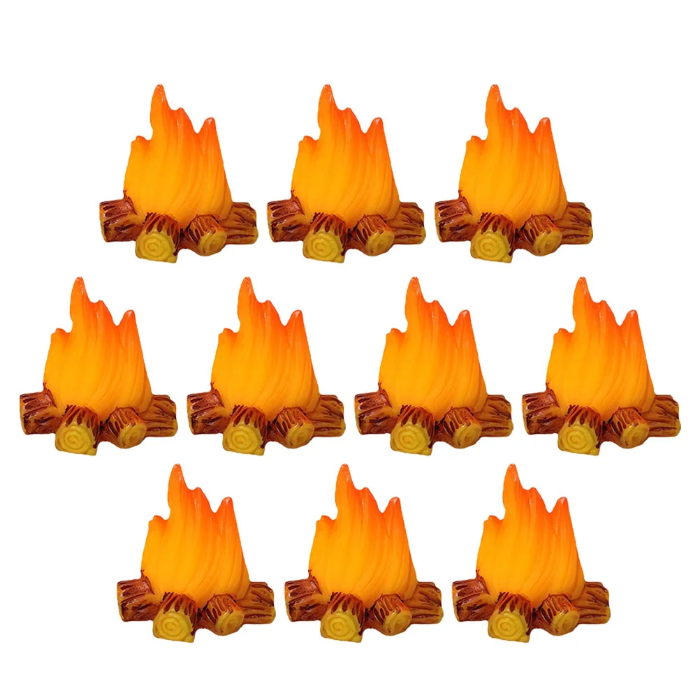 

10 Pcs Micro Landscape Ornament Campfire Model Camping Toy Decor Resin Fake Bonfire Small Mini House Supplies Pretend