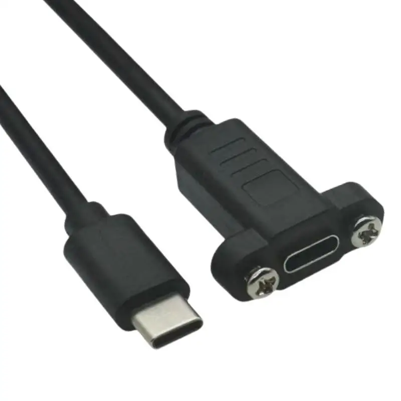 1Pcs Panel Mount Type-C USB-C Male To Female Extension Cable With Screw Hole Lock Connector Cable 0.3/0.5/1/1.5m Long