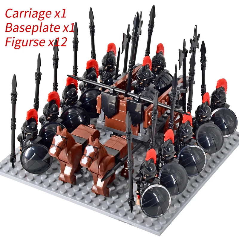 Mini figuras de acción de caballeros medievales, bloques de construcción, carro romano, soldado, caballo de guerra, juguetes para niños, regalo