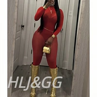 HLJ&GG Sexy Mesh See Through Bodycon Jumpsuits And Bodysuits Suits Women Long Sleeve Stretchy Playsuits Party Night Club Overall 6