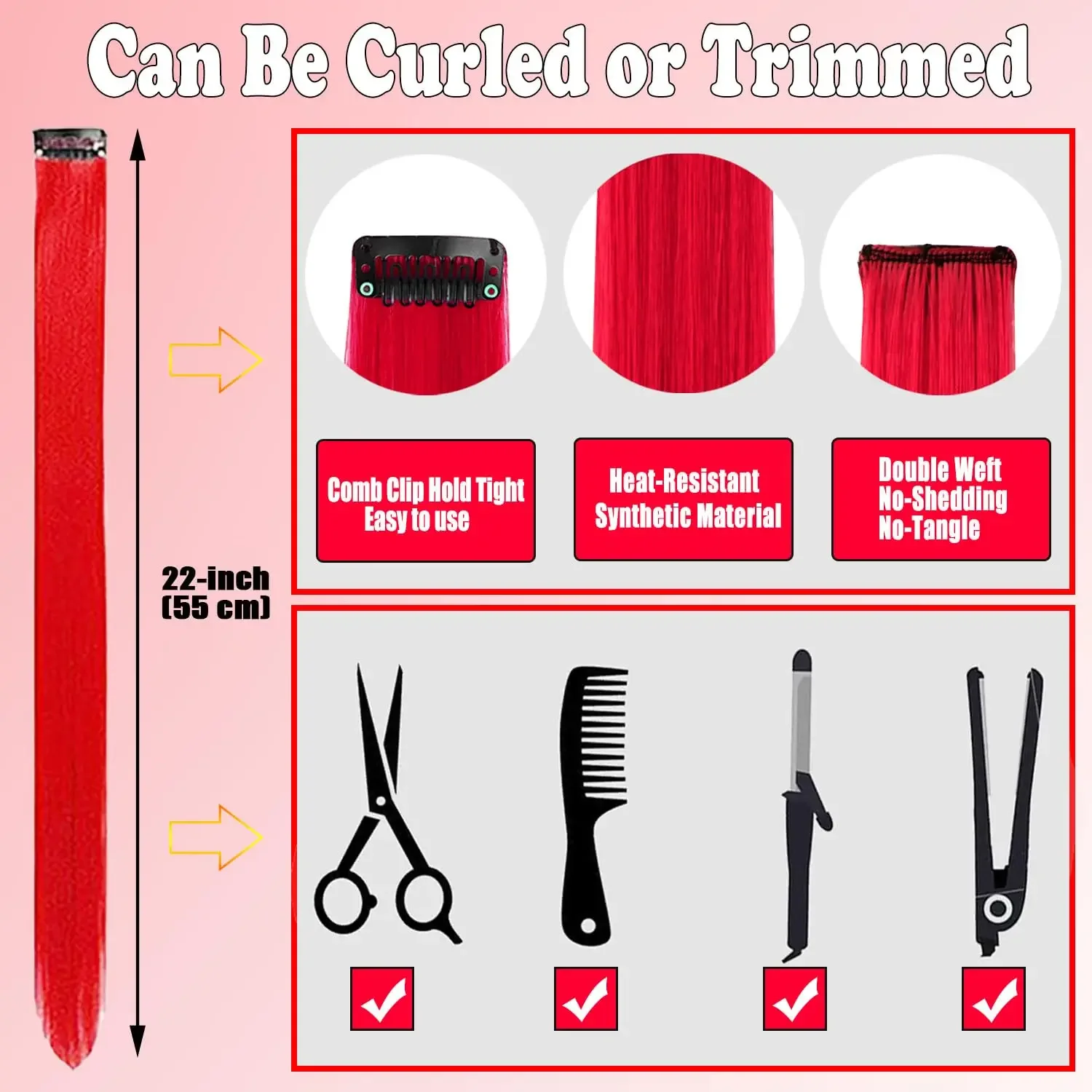 6/12 قطعة مشبك وصلات الشعر، 22 بوصة وصلات شعر ملونة يسلط الضوء على قطع الشعر الاصطناعية الطويلة المستقيمة للفتيات Cospla #4