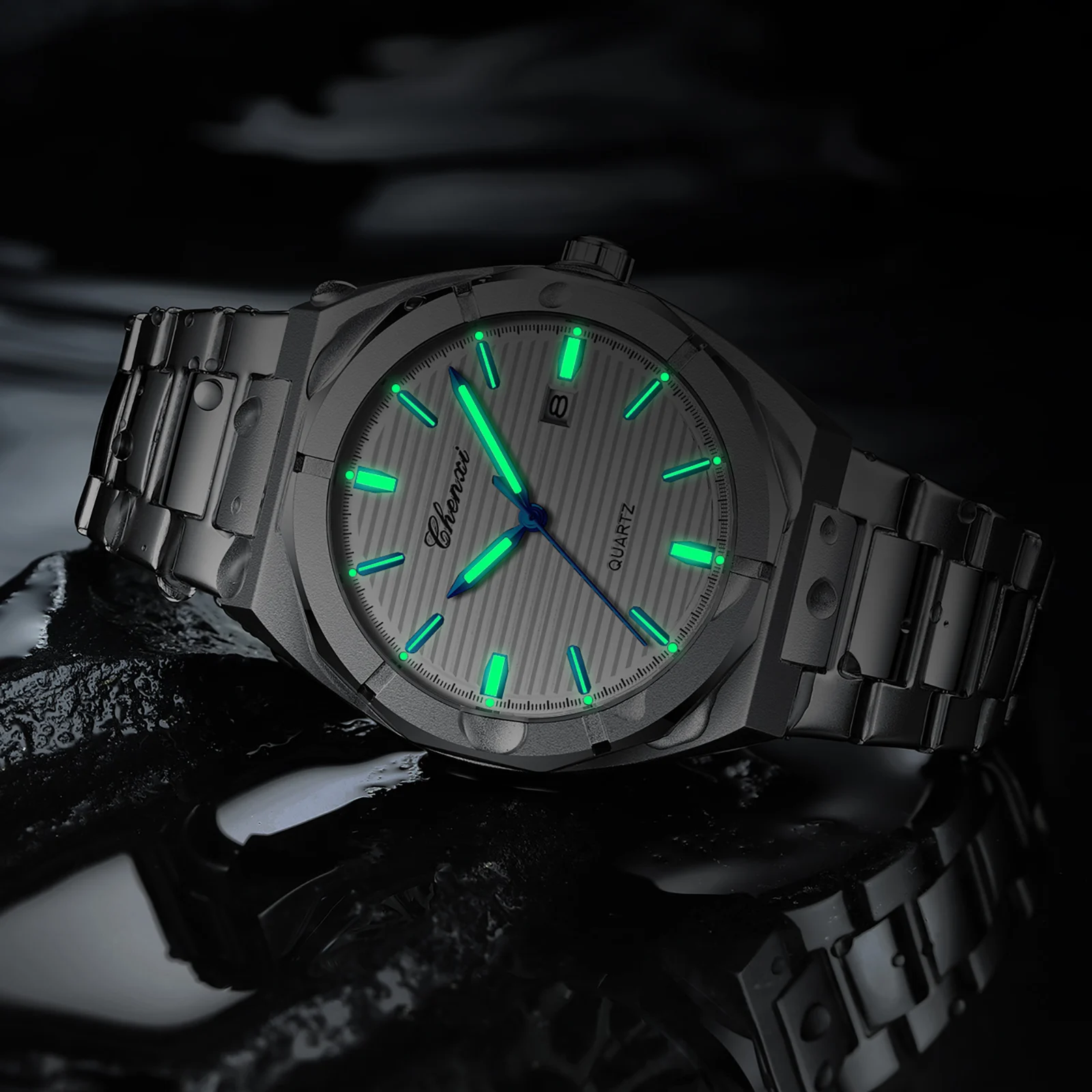 ساعات كوارتز رجالية فاخرة بمينا كلاسيكية من الفولاذ المقاوم للصدأ مقاومة للماء للرجال، ساعة يد بتقويم مضيء