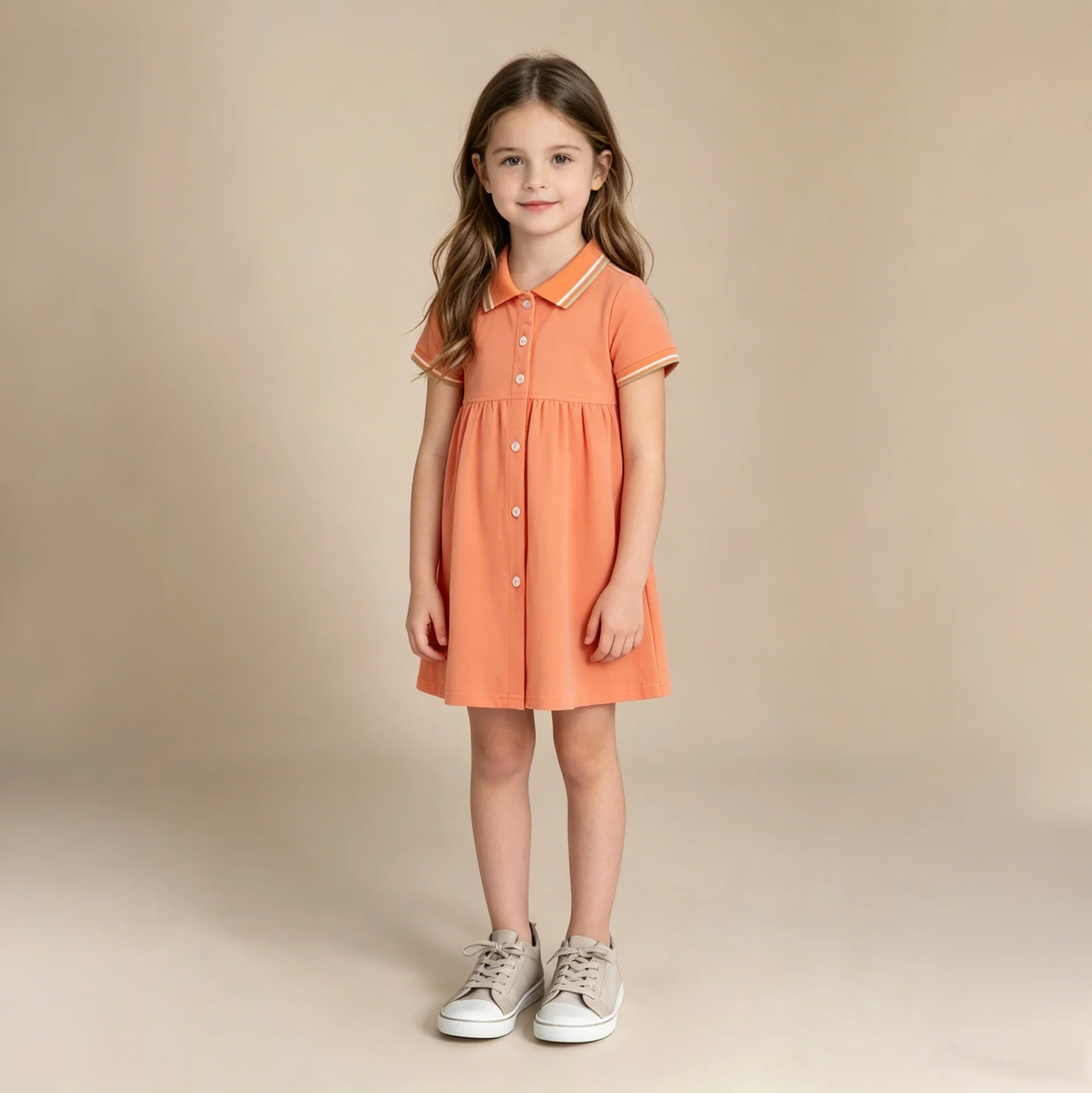 Girls Summer Dress 100% Cotton 2-8Y Cold Shoulder Short Sleeve Pineapple Embroidery Button Up Casual A-Line Sundress