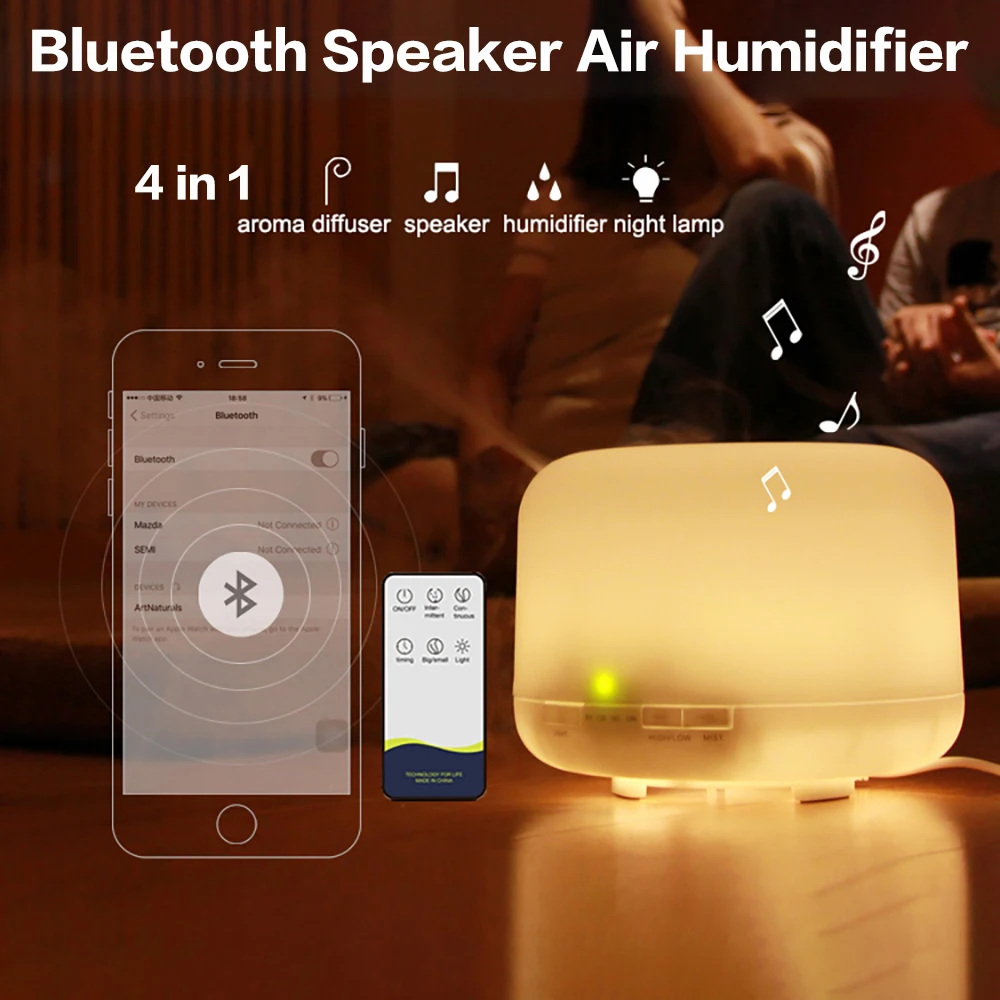 500ml Humidifier with Bluetooth Speaker, Aromatherapy Diffuser with RGB NightLight, Essential Oil Diffuser, Cool Mist Humidifier