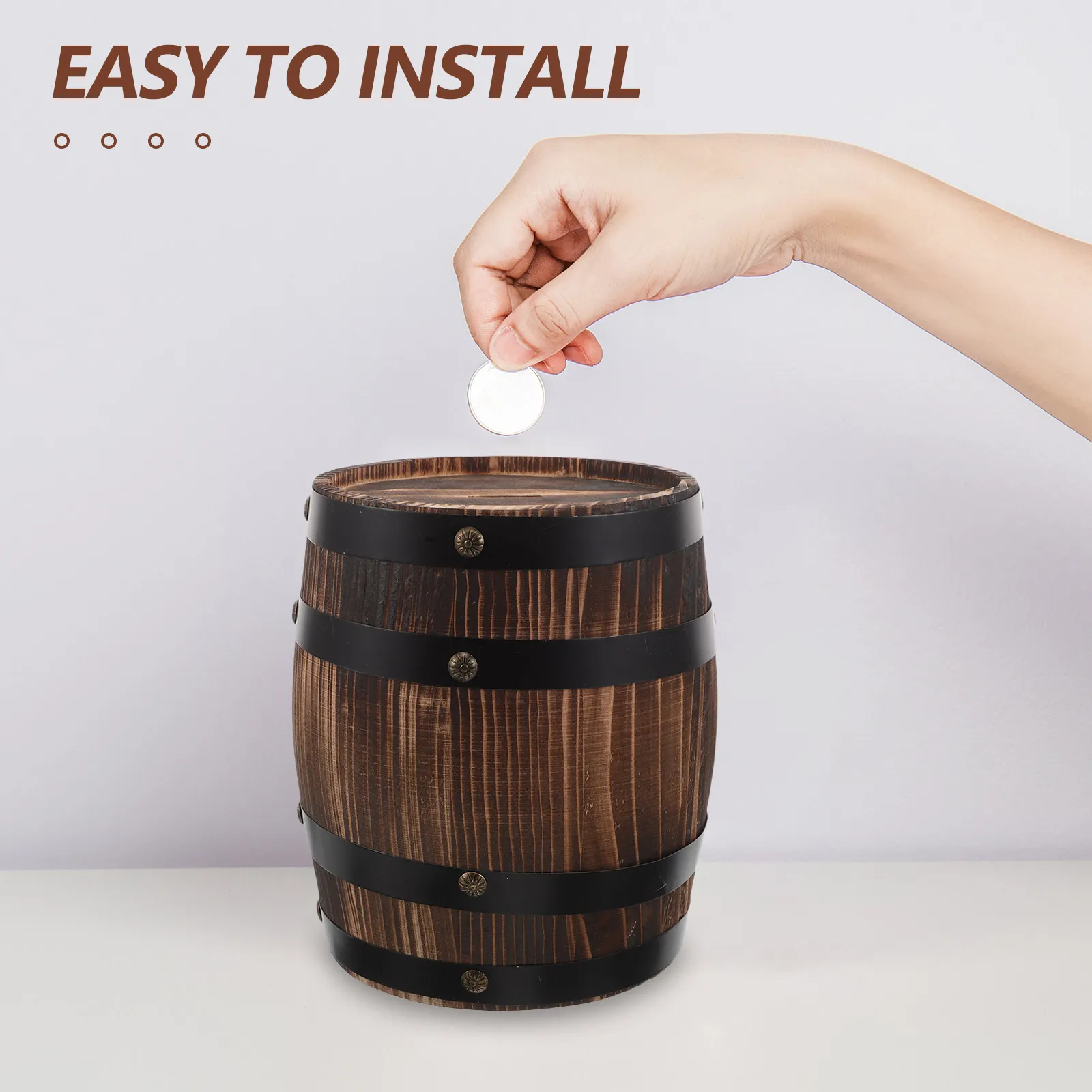 Large Barrel-Shaped Wooden Piggy Bank Crafted from Solid Rustic Money Box for Kids Adults Saving Habit Education