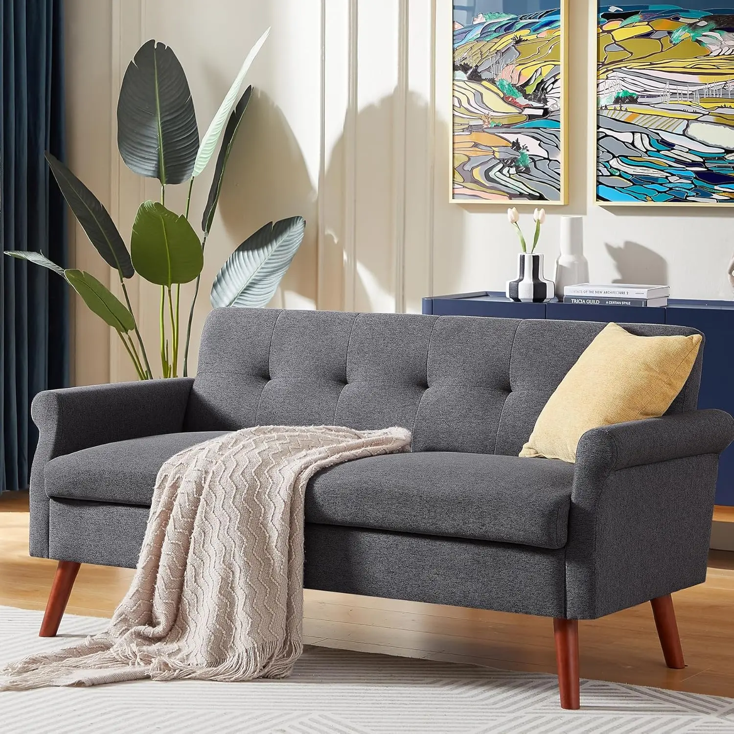 

Loveseat Sofa 64" W Small Sofa Couch, Mid Century Modern Love Seat Couches, 2 Seater Mini Sofa for Small Spaces