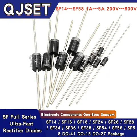 20pcs Rectifier Diodes SF14 SF16 SF18 SF24 SF26 SF28 SF34 SF36 SF38 SF54 SF56 SF58 1A 2 3 5A 600V DIP Ultra-Fast Recovery Diodes