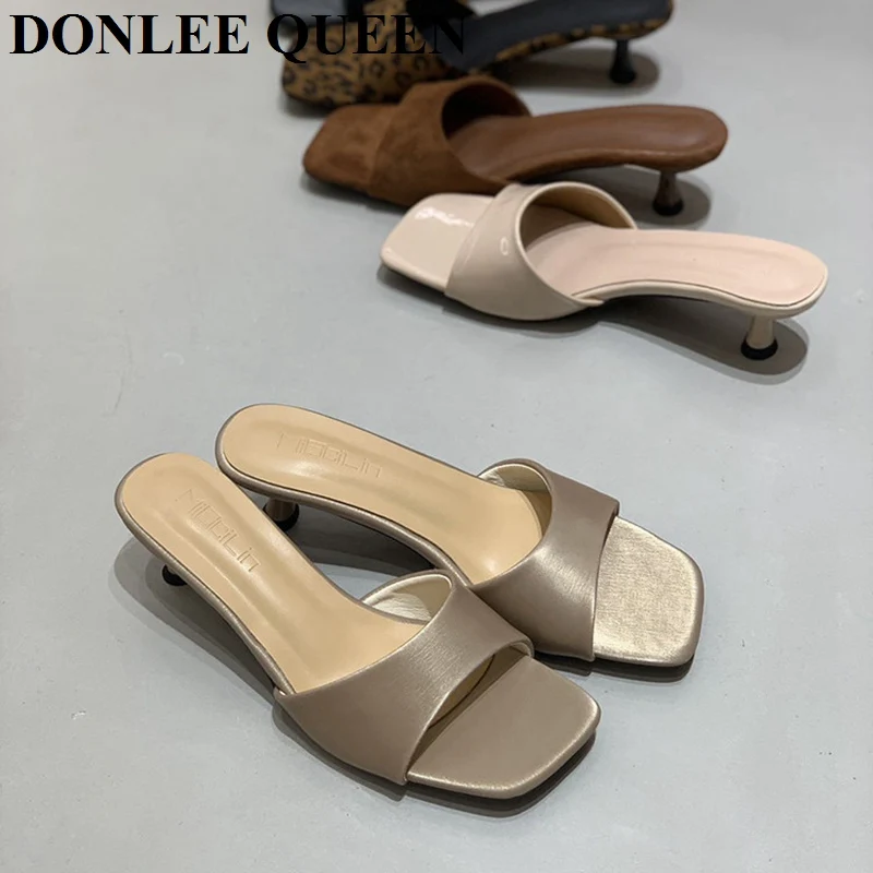 2026 New Fashion Thin Heels Slippers Women Female Slides Med Heel Brand Narrow Band Sandal Party Shoes  Sandalias De Las Mujeres