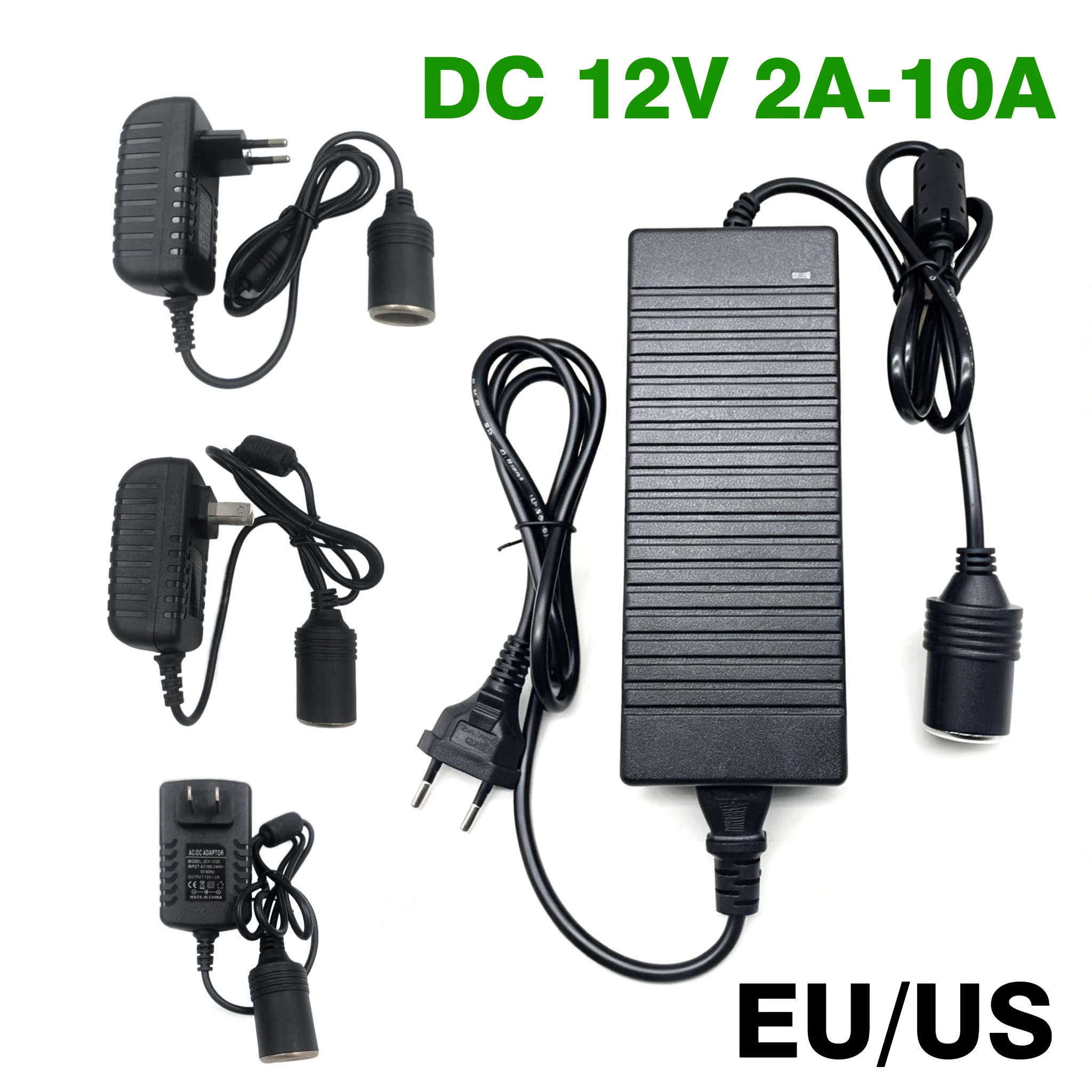 AC Adapter 110V 220V To DC 12V 2A 5A 8A 10A Power Adapter Car Cigarette Lighter Converter Inverter 220V 12V Lighter With EU Plug