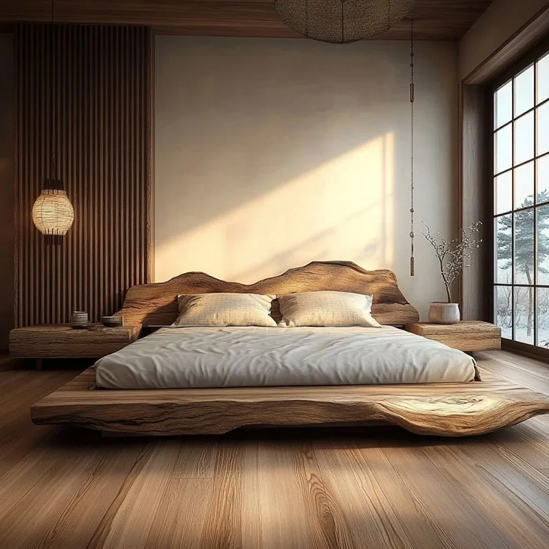 Full solid wood log double master bedroom 1.8 tatami homestay hotel villa wedding simple