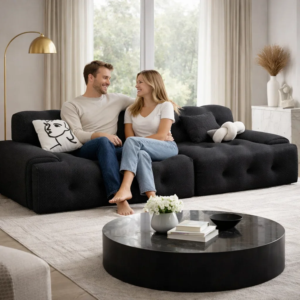 #Modern White Sectional Modular Compressed Sofa Set Tufted Sofa Armchair Comfortable Stylish LivingRoom Apartment Hotel Interior