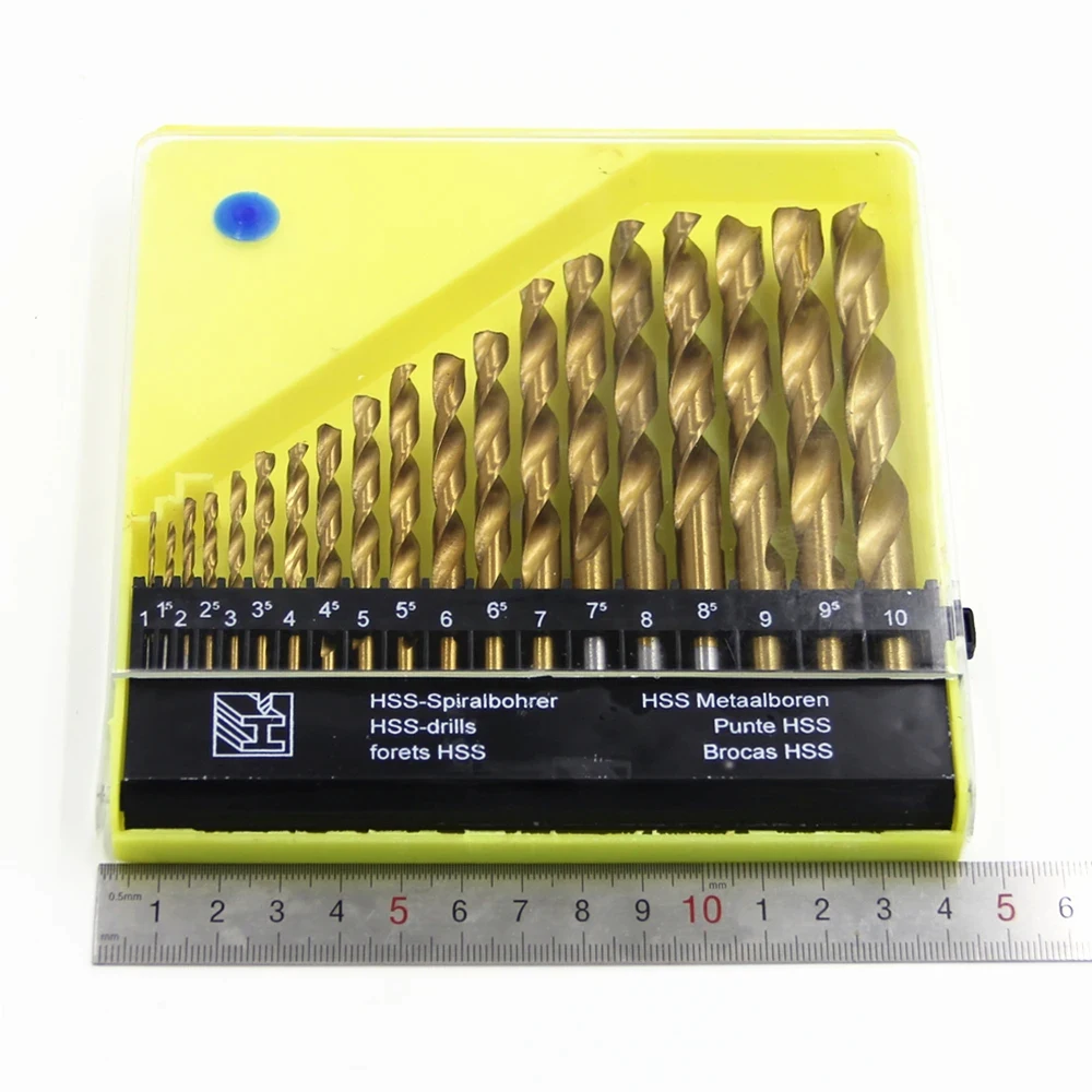 19 قطعة التيتانيوم المغلفة تويست مثقاب مجموعة عالية السرعة الصلب متري التدريبات للخشب المعدني 1-10 مللي متر #1