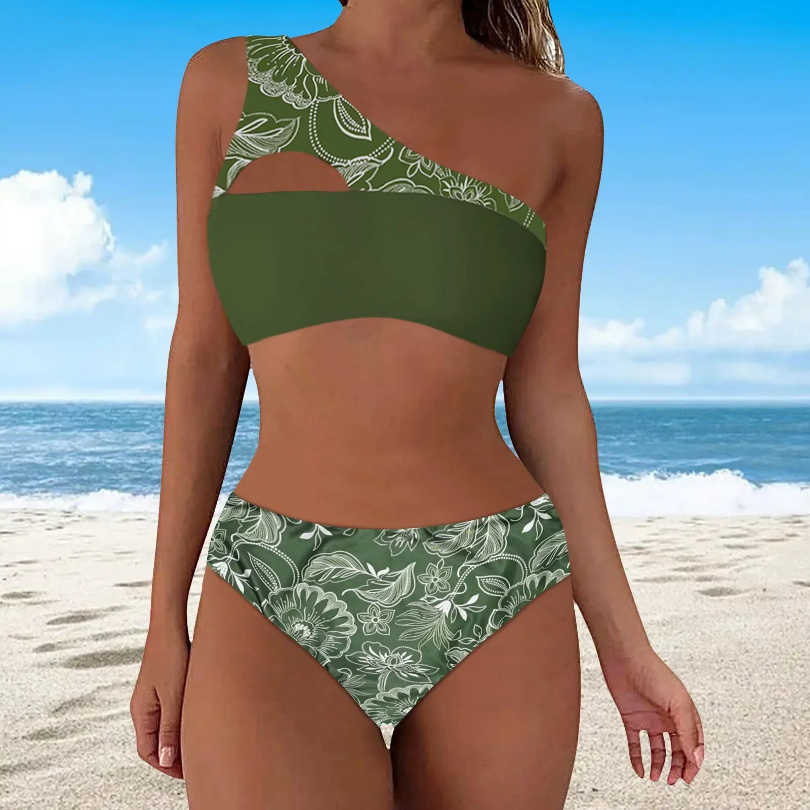 Женские комплекты бикини, двусторонний топ с вырезом на одно плечо и средней талией, женские шорты из двух предметов, купальник с лямкой на шее, купальник из двух предметов