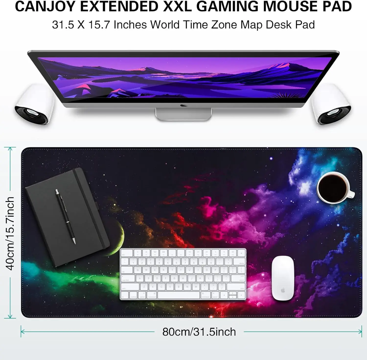 Canjoy Gaming Mouse Pad, teclado estendido grande Tapete de mouse Grande Almofada de mesa de computador com base antiderrapante e borda costurada