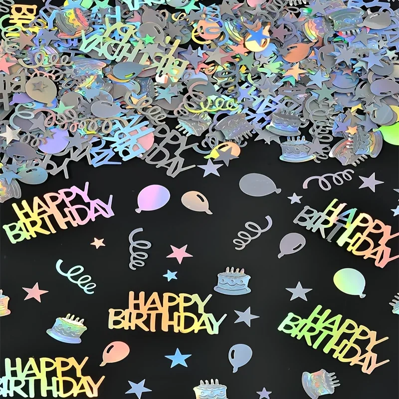 600/300pcs Birthday Decoration Rainbow Colored Happy Birthday Scraps Laser Streamers Confetti  Circular Ball Cake Letter Shaped