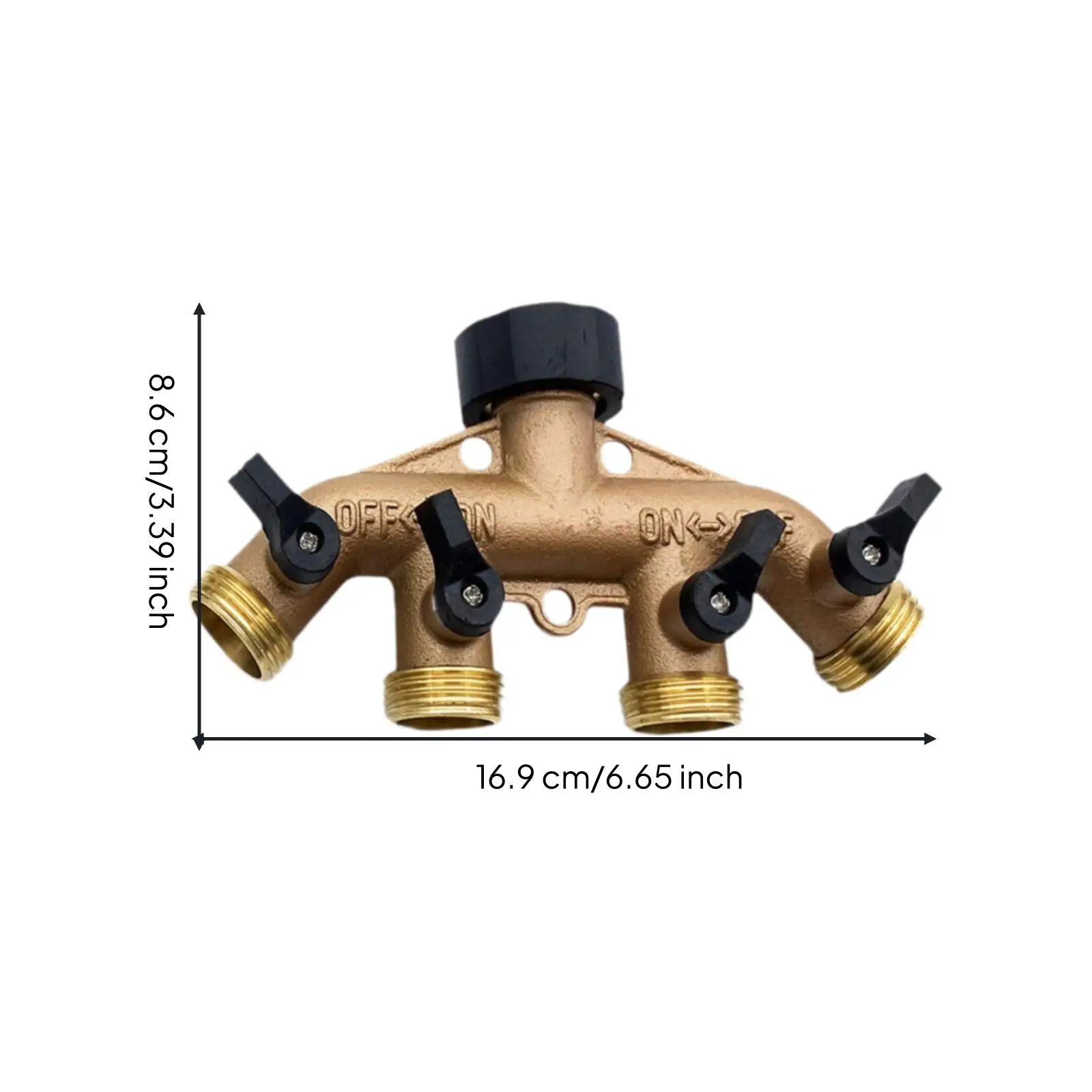 Gold Tone Brass Hose Connector Splitter 4 Way Valve Distributor with Wall Mount Tab for Outdoor Faucet Multiple Hose Use