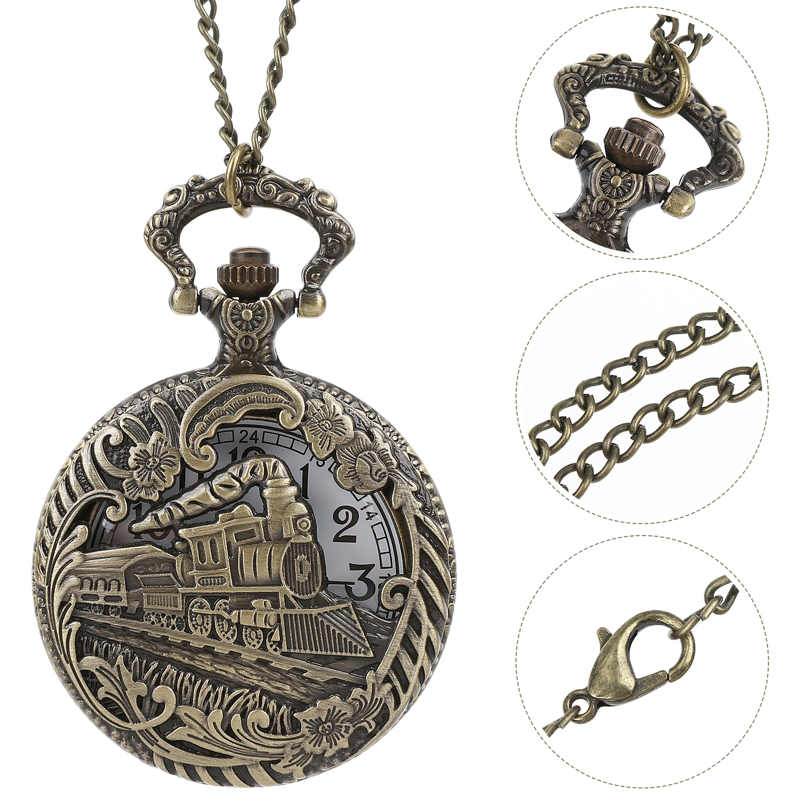 

1pc Hollow Train Head Pocket Watch Retro Chain Waist Hanging Quartz Movement Watch Decorative Vintage Clothing Accessories
