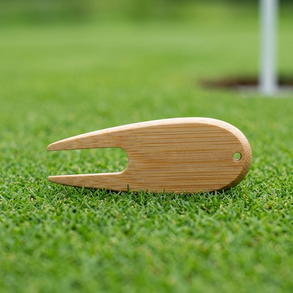 Golf Divot Repair Tool Natural Bamboo Handle Metal Fork Head For Green Maintenance