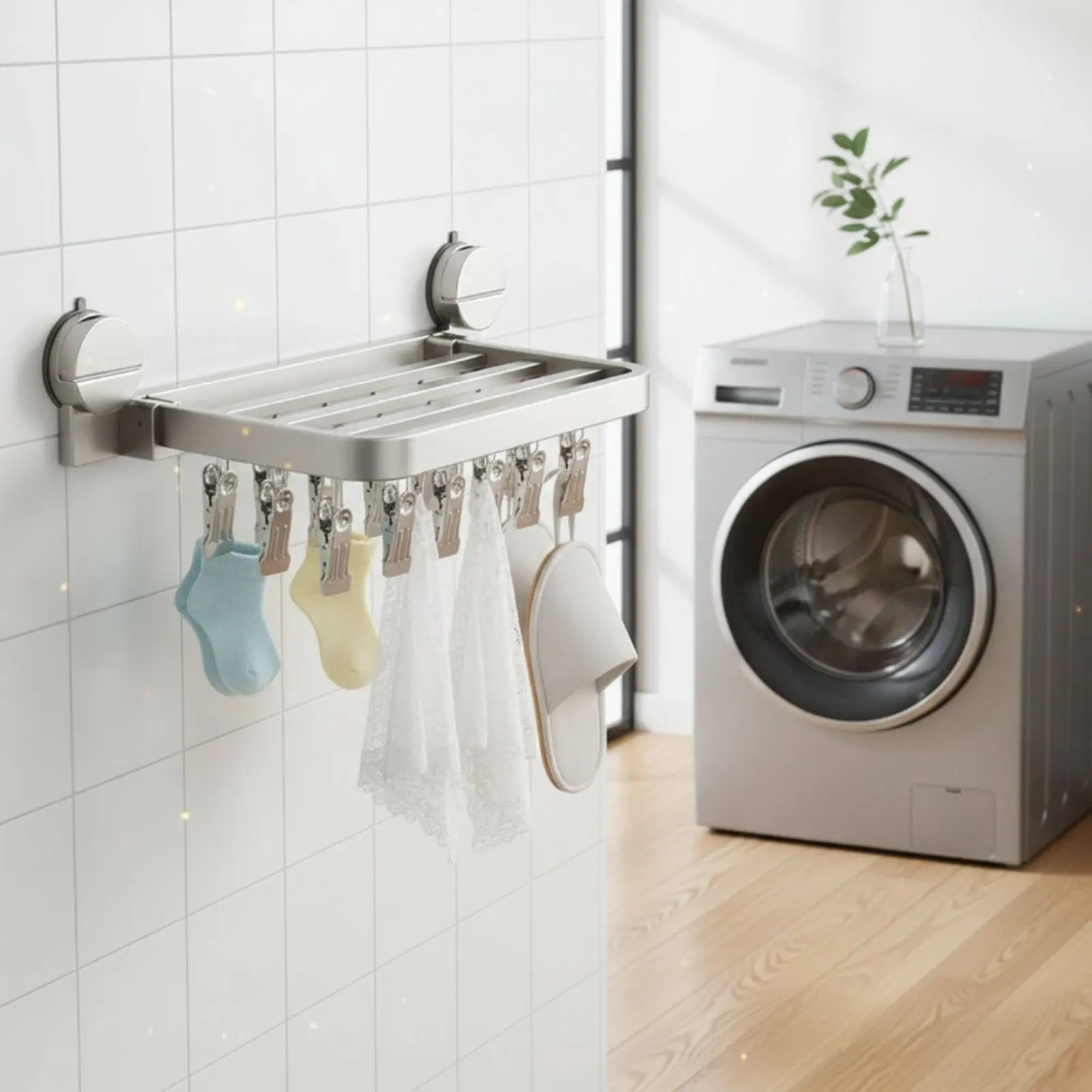 Multi-Clamp Laundry Hanger Windproof Suction Cup Drying Rack Folding Clothes Rack No Drill Household Storage Heavy Duty view 4