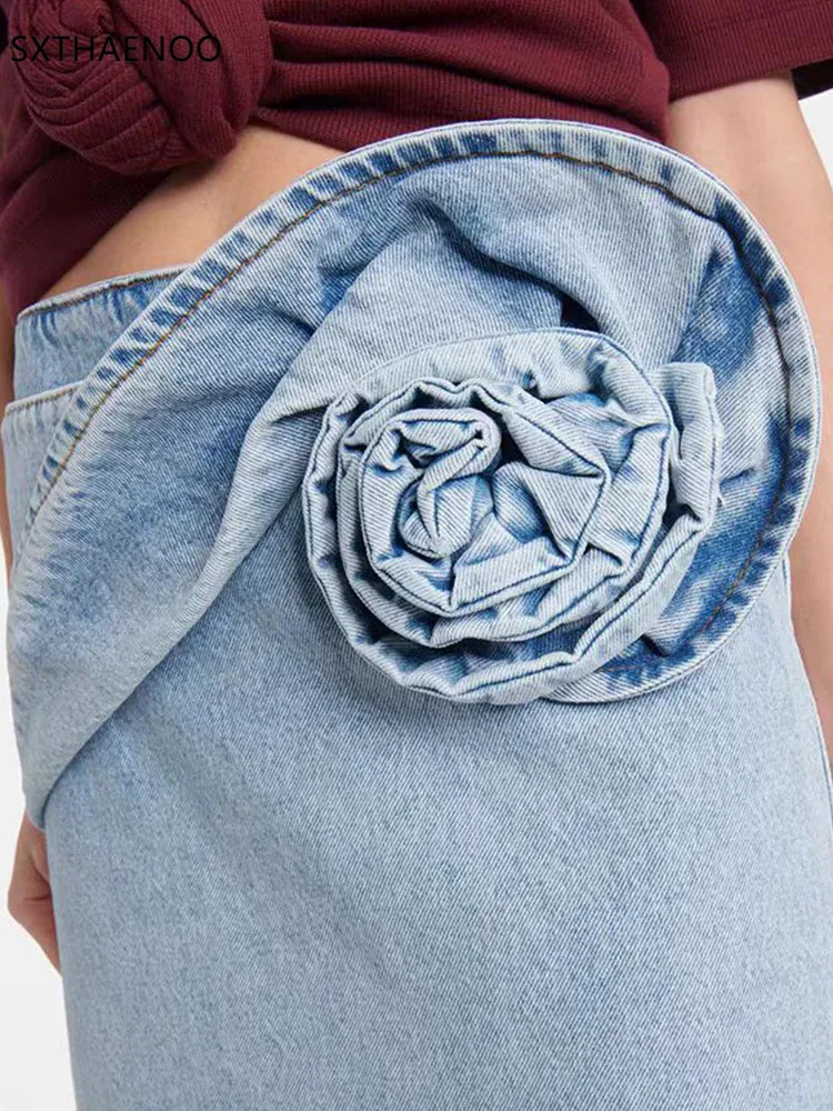 Sxthaenoo saia saias roupas femininas mini roupas femininas y2k gótico longo azul 3d flores vestido 2025 vestidos