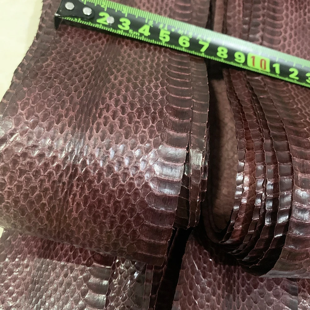 Wine red snake skin Genuine Snake Leather For DIY Handmade Watch strap Snake Leather Solid color snake skin Leather