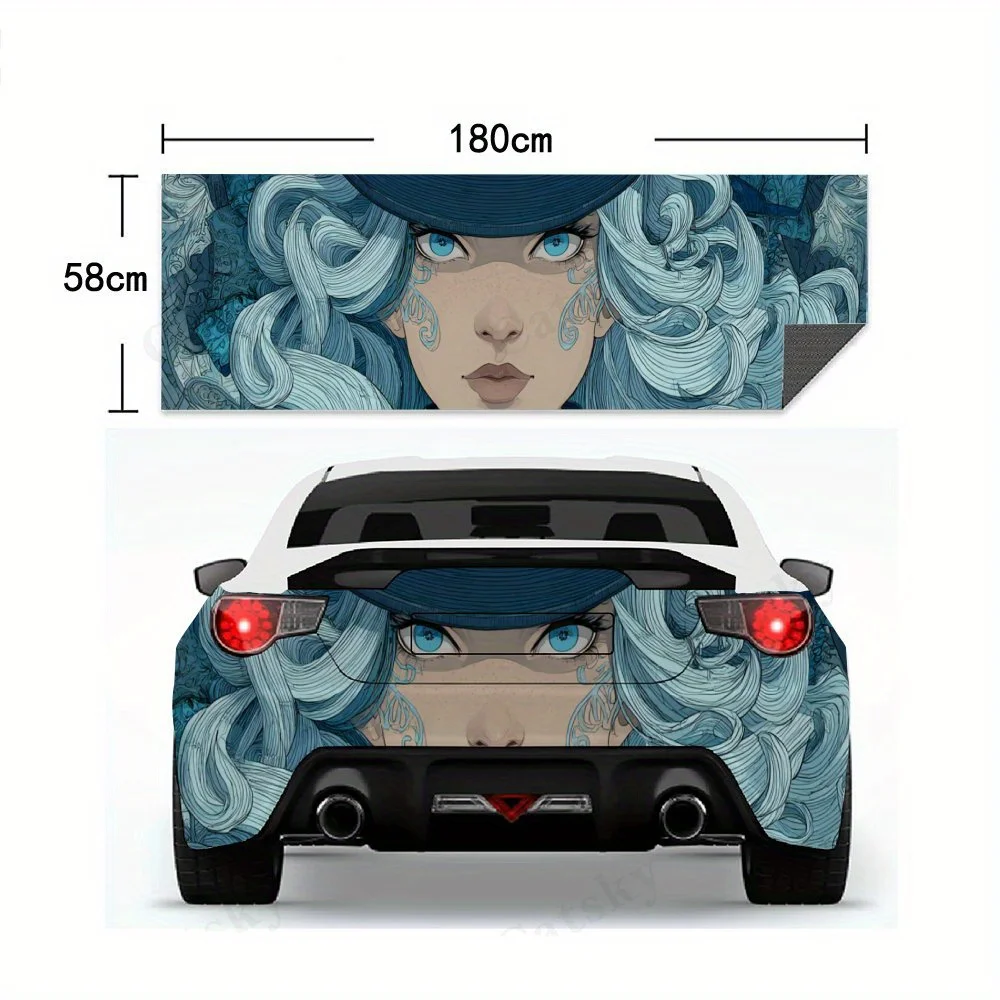 Adesivo de carro de personagem de cabelo encaracolado de cartola misterioso, envoltórios de vinil de carro automotivo para decoração e proteção-auto impermeável-
