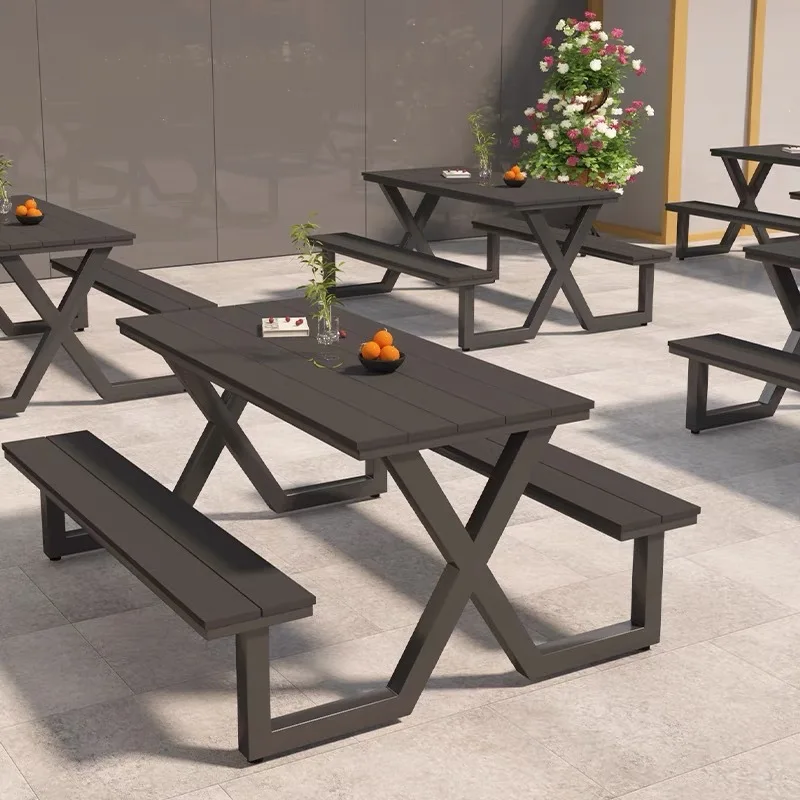 Square scenic area rectangular courtyard outdoor wrought iron combination park one-piece tables and chairs