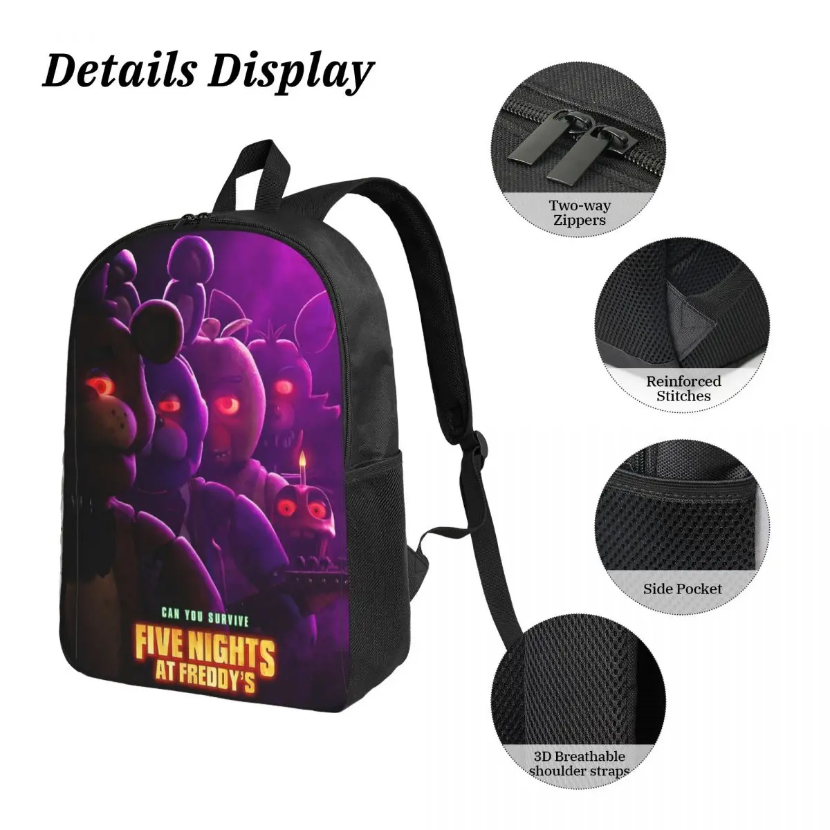Fnaf Movie 3pecs/set Backpack for Student 2023 Red Eyes Trailer Cast High School Canvas Bags Lunch bag Pencil Case - view 4