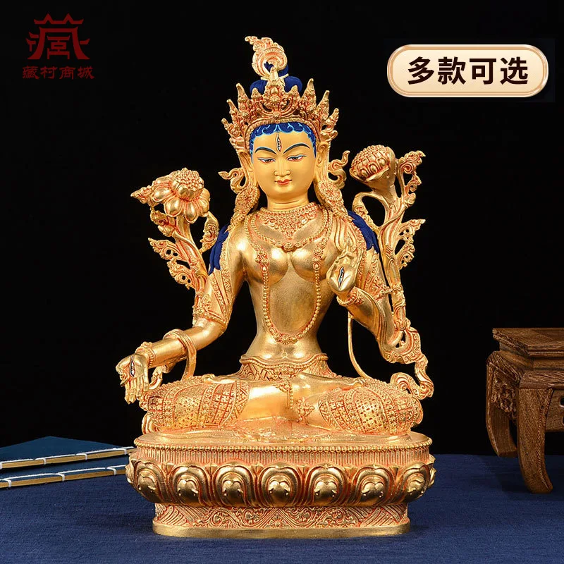 Bronze statue of the White Tara Buddha10Inch-sized, fully gilded, home-style, Zen-inspired Tibetan ritual items and decorative