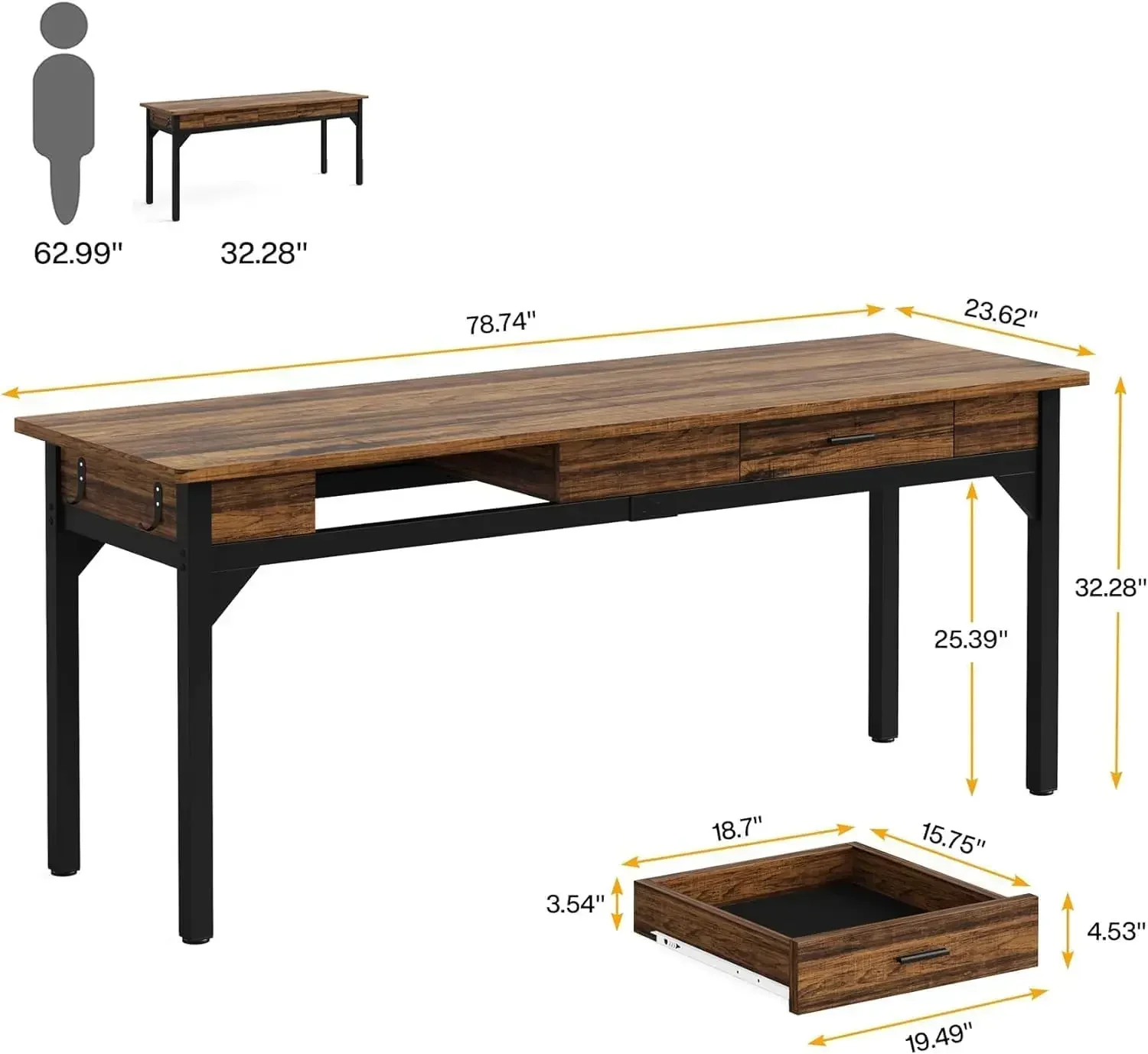 78.7" Extra Long Computer Desk, [2 Drawers], Two Person Desk Large, Writing Table Study Desk [Double Desk] Executive Office Desk