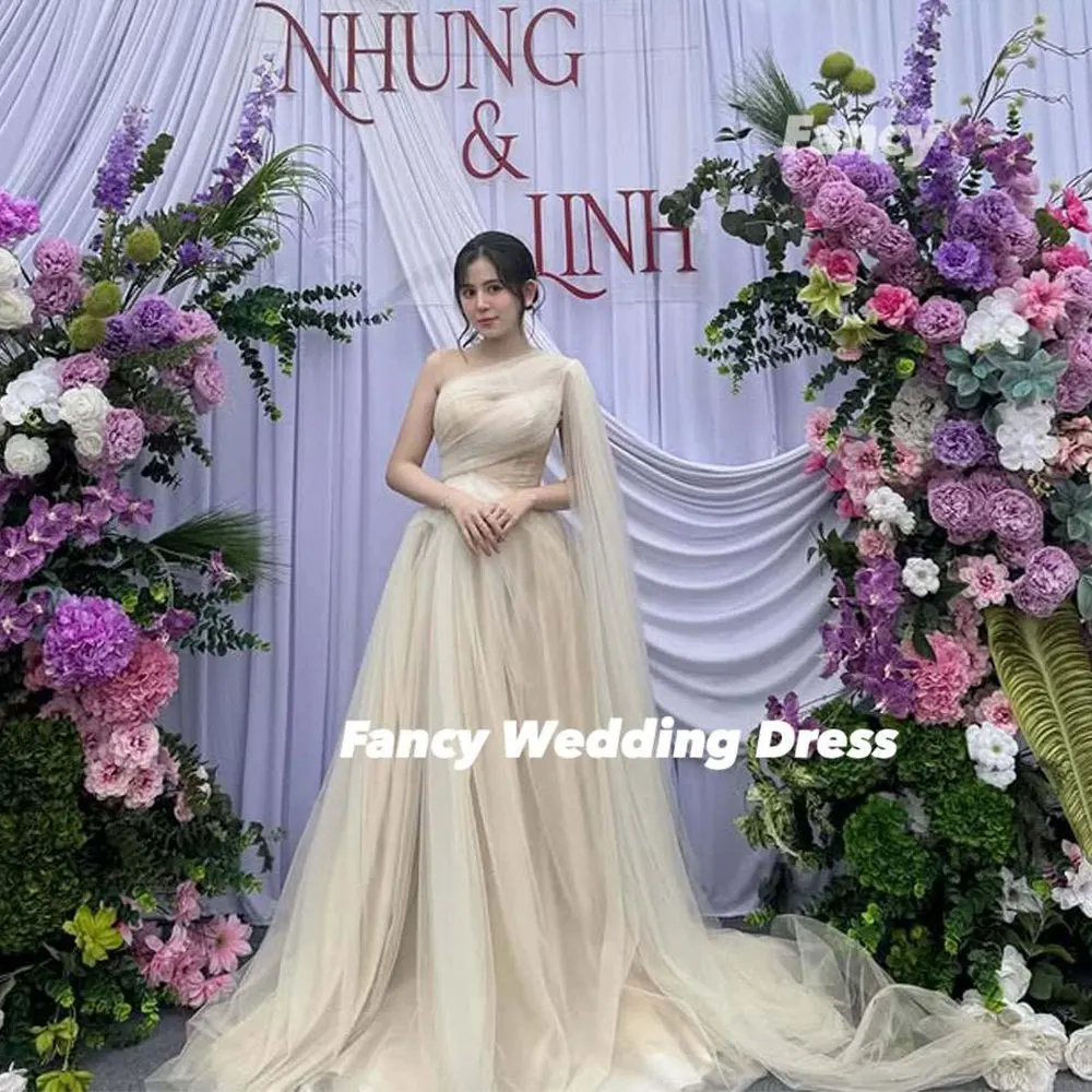 Fancy Princess One Shoulder Wedding Dress A Line Soft Tulle Bridal Gown Back Corset Wedding Party Dresses Customized