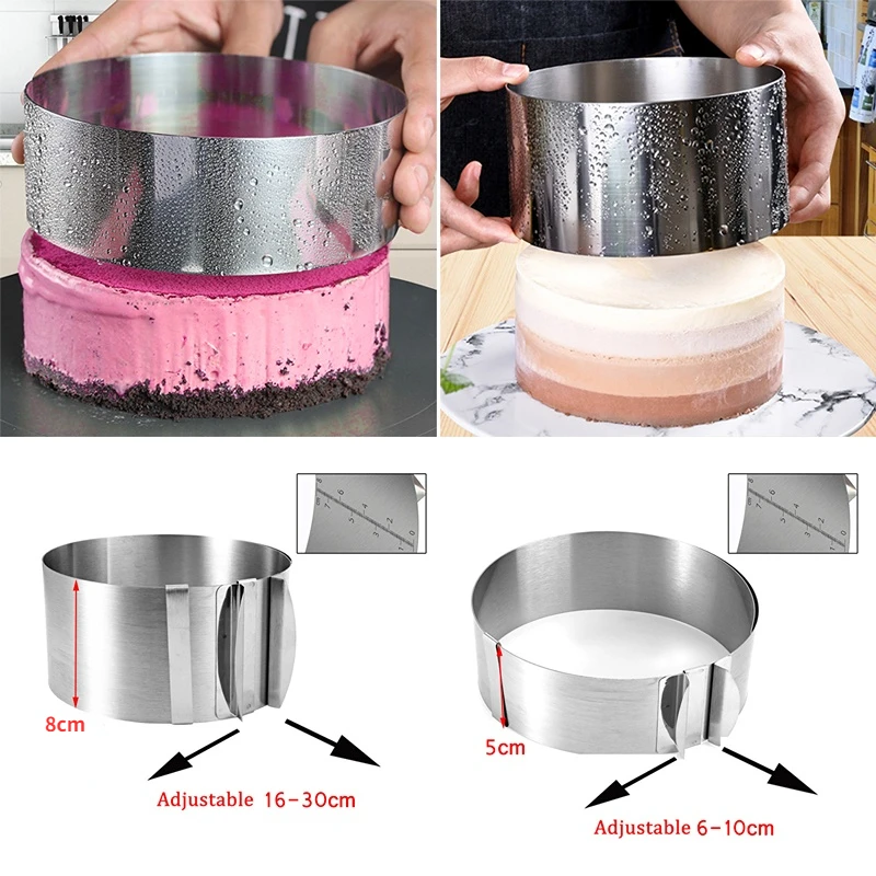 430 Stainless Steel 6-30cm Telescopic Mousse Ring Circle Mold Rustproof Adjustable With Scale Heightened Cake Rings For Baking