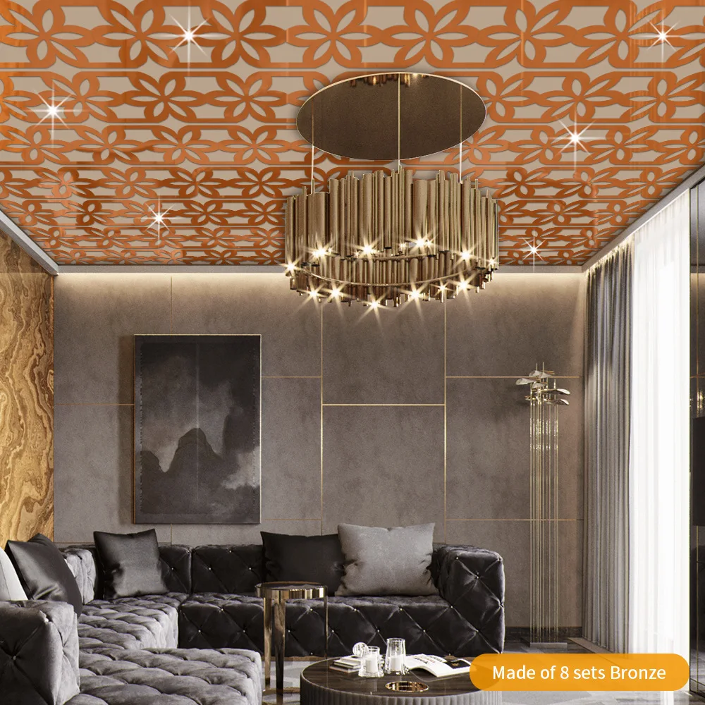 12 قطعة 27x27 سنتيمتر ملصقات للمرايا ، الاكريليك الوهم تصميم الزهور قشر وعصا ذاتية اللصق الأسود جدار ديكور لغرفة النوم غرفة المعيشة