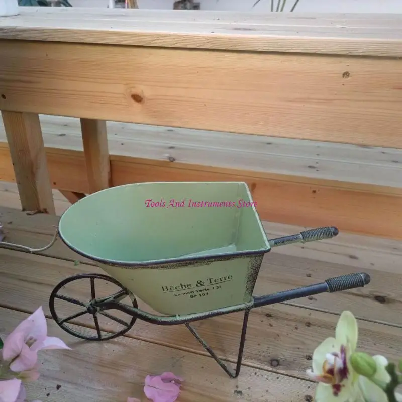 Iron Wheelbarrow Plant Holders Mini Planter Container for Yard and Garden Decors C7AC