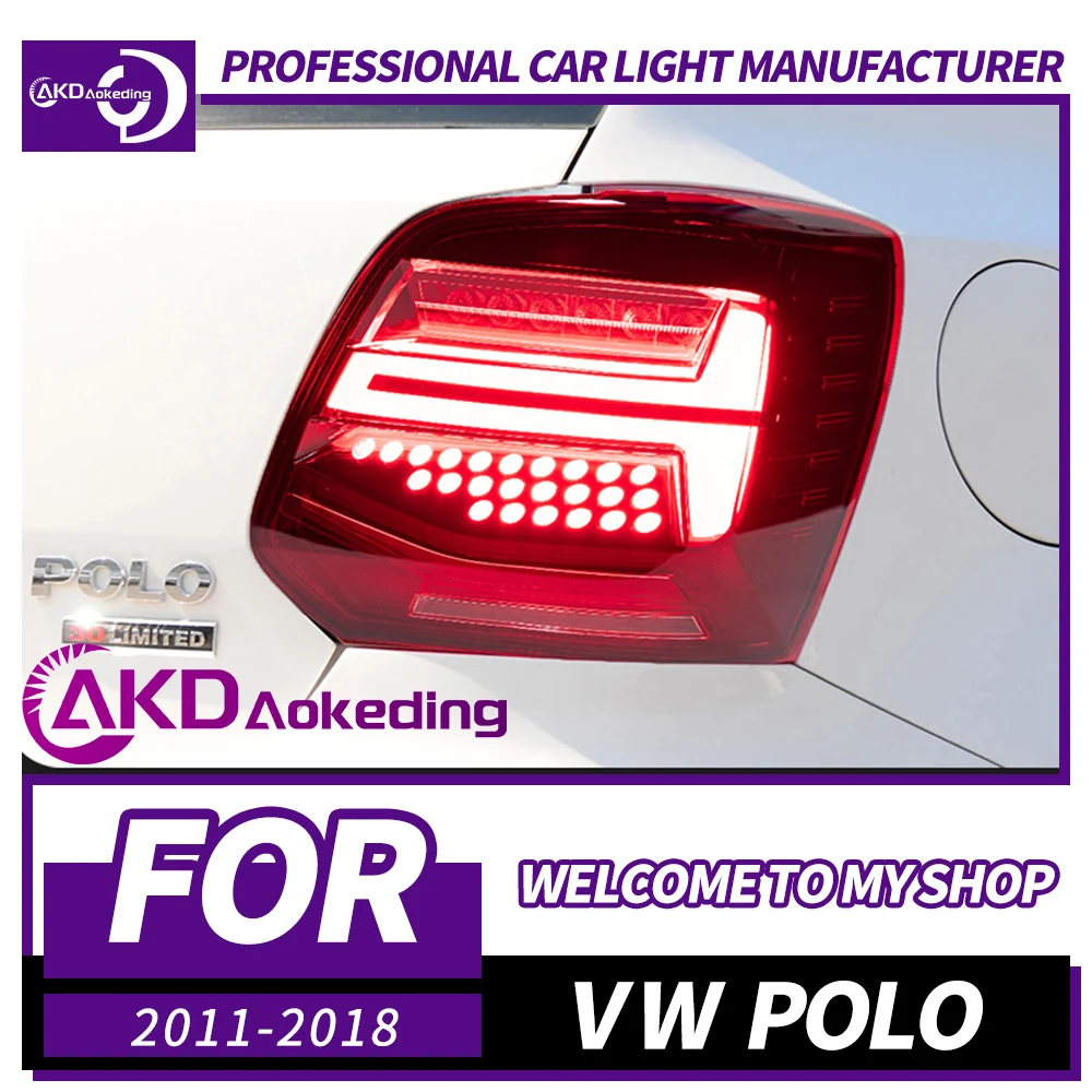 

Задний фонарь AKD для VW Polo, задний фонарь 2011-2018, светодиодный задний фонарь Polo, задний противотуманный тормозной сигнал поворота, автомобильные аксессуары