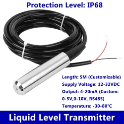 Level Sensor TL-136 Liquid Level Transmitter Water Level Sensor Detector 12-32VDC 4-20mA Signal Output Liquid Level Sensor