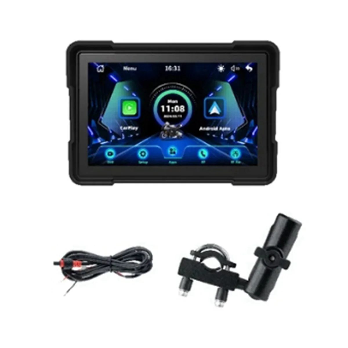 Wireless CarPlay Motorcycle Android Auto 5 Inch Motorcycle GPS Navigation Waterproof Dual BT Dual CAM Recorder A