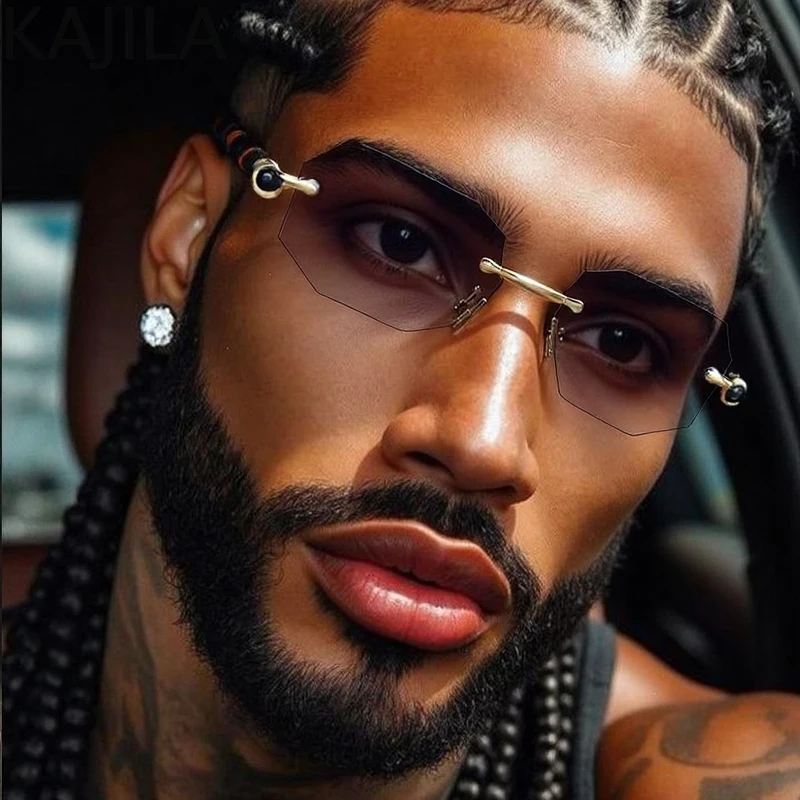 Small Rectangle Rimless Sunglasses Men 2026 Luxury Brand Vintage Octagon Punk Sunglass For Women Frameless Polygon Shades UV400
