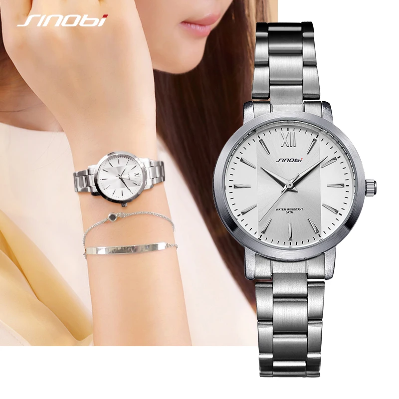 SINOBI Elegant Brand Women Watch Luxury Men\'s Quartz Watch Women\'s Watches Ladies Steel Men  Wristwatches Lover Clock Relogio