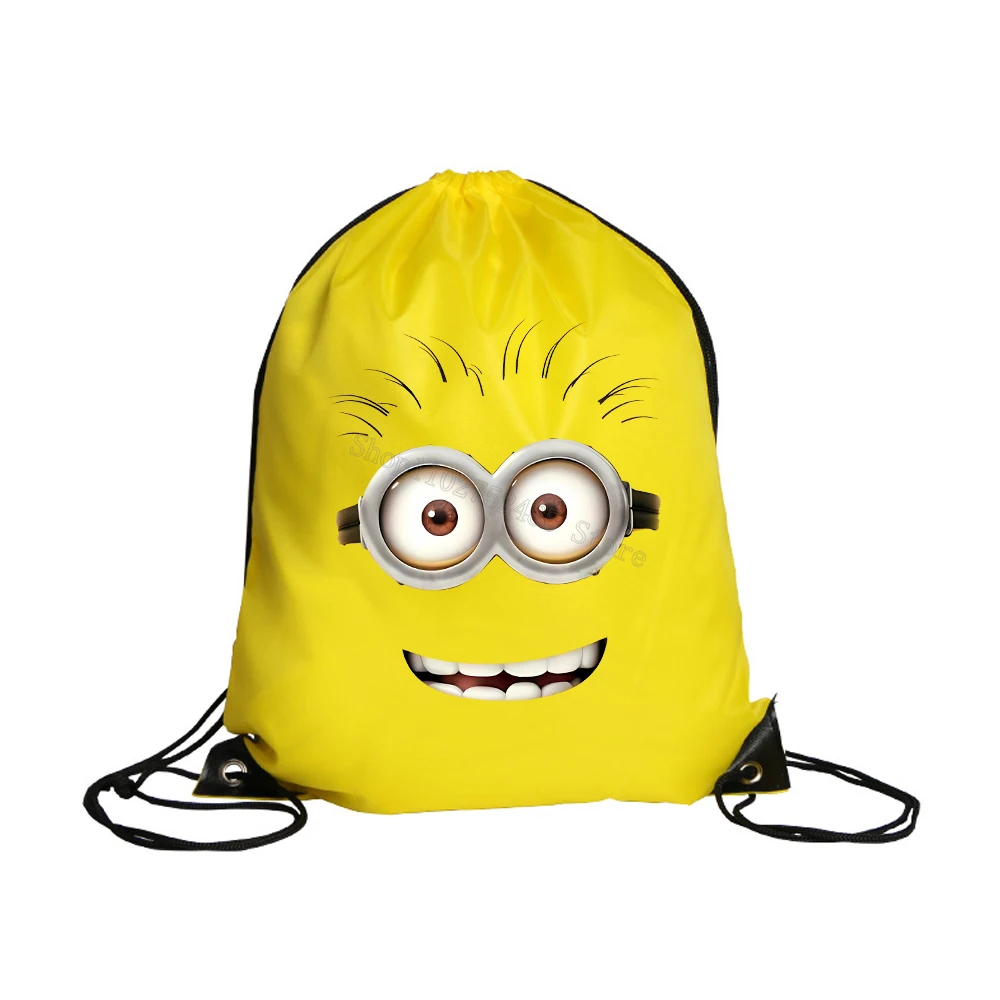 Cartoon Anime Figure Minionses Print Drawstring Backpack Despicabled Me Draw String Bag Kid Portable Mochila Foldable Organizers