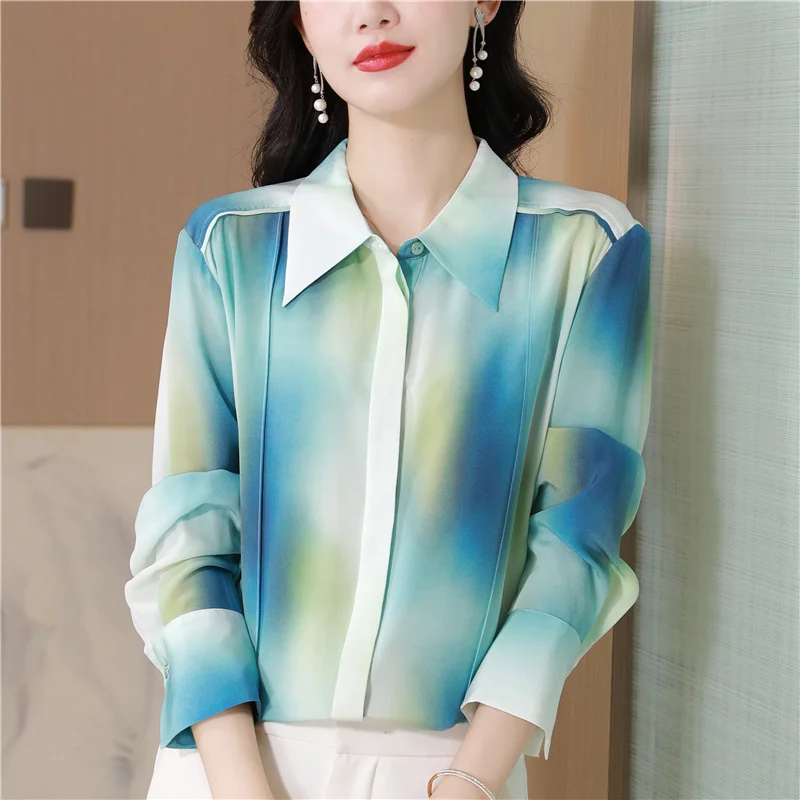 Elegant Flower Printed Satin Shirts And Blouses Women New 2024 Fashion Korean style Women\'s Clothing Blusa Tops Camisas E Blusas